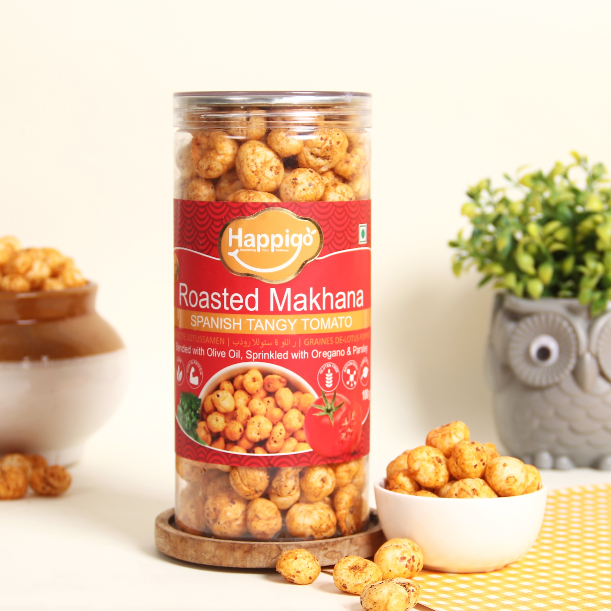 HappiGo Roasted Flavored Makhana Spanish Tangy Tomato | Revolusis Instore