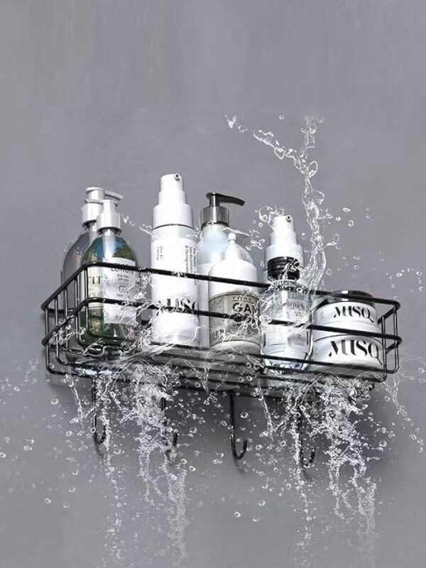 Self-Adhesive Metal Kitchen, Bathroom Multipurpose Heavy Shelf with 4 Hooks