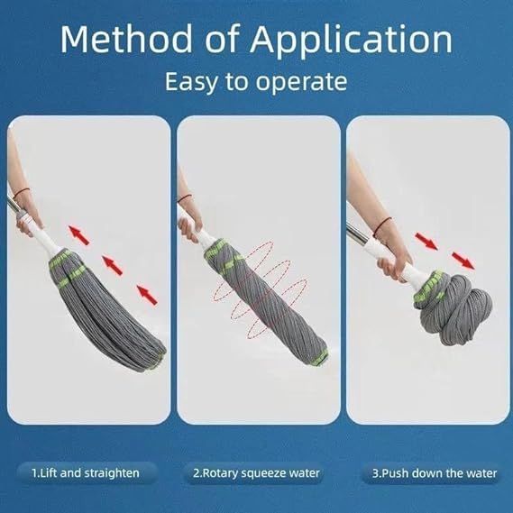 Self Wringing Twist and Squeeze Floor Microfiber Rotating Mop with Extendable Stainless Steel Handle