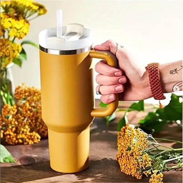 Stainless Steel Vacuum Insulated Thermal Mug with Lid, Straw and Handle 1200 ml