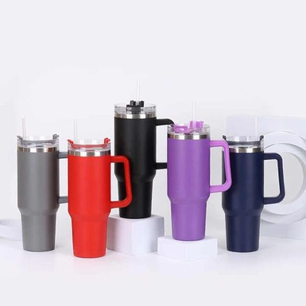 Stainless Steel Vacuum Insulated Thermal Mug with Lid, Straw and Handle 1200 ml