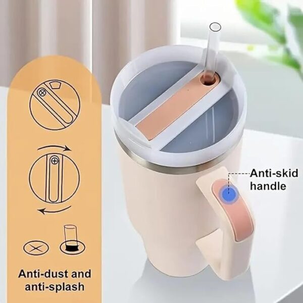 Stainless Steel Vacuum Insulated Thermal Mug with Lid, Straw and Handle 1200 ml