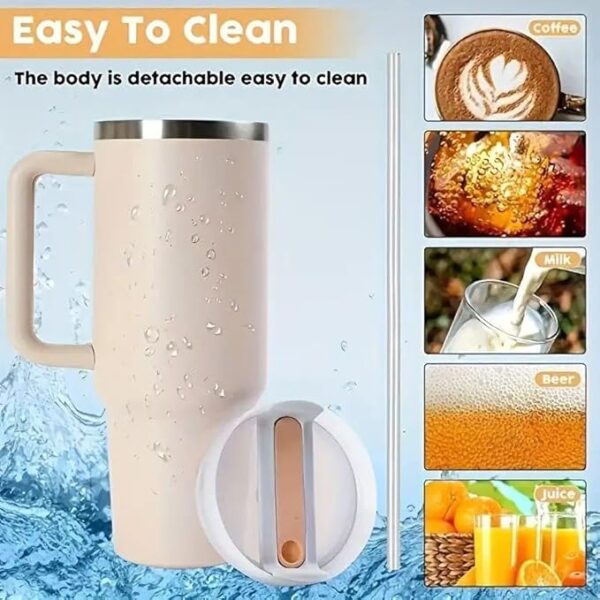 Stainless Steel Vacuum Insulated Thermal Mug with Lid, Straw and Handle 1200 ml