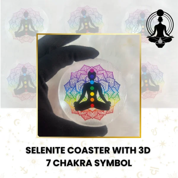 Selenite Coaster with 3D 7chakra Symbol