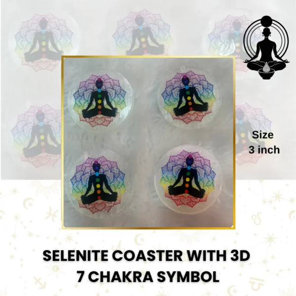 Selenite Coaster with 3D 7chakra Symbol