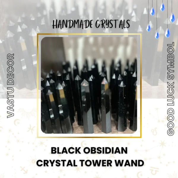 Black Obsidian Crystal Tower Wand
