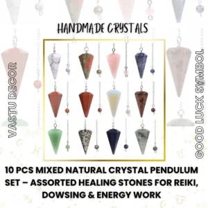 10 Pcs Mixed Natural Crystal Pendulum Set – Assorted Healing Stones for Reiki, Dowsing & Energy Work