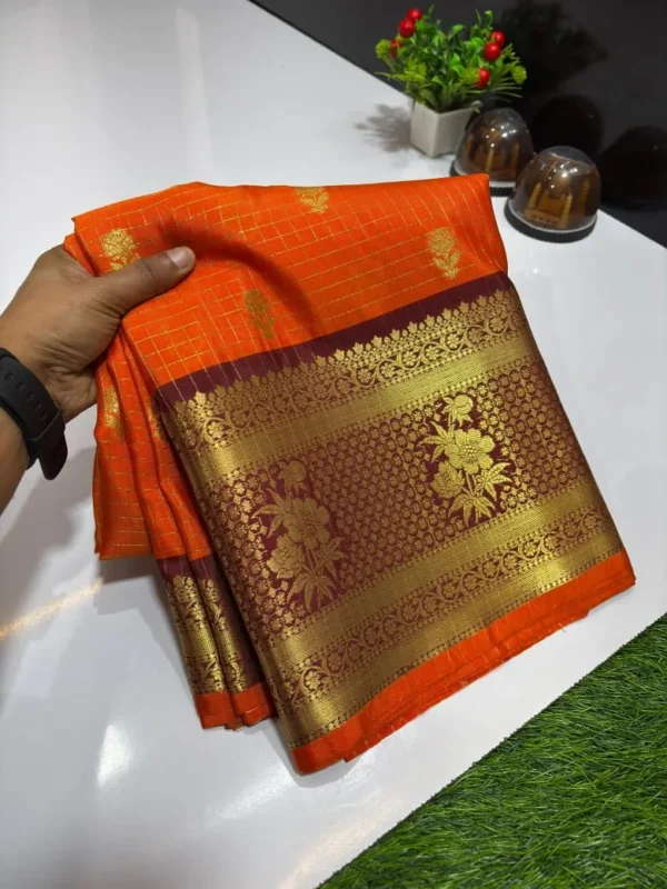 Premium Banarasi Soft Check Silk Saree Collection All Over Design