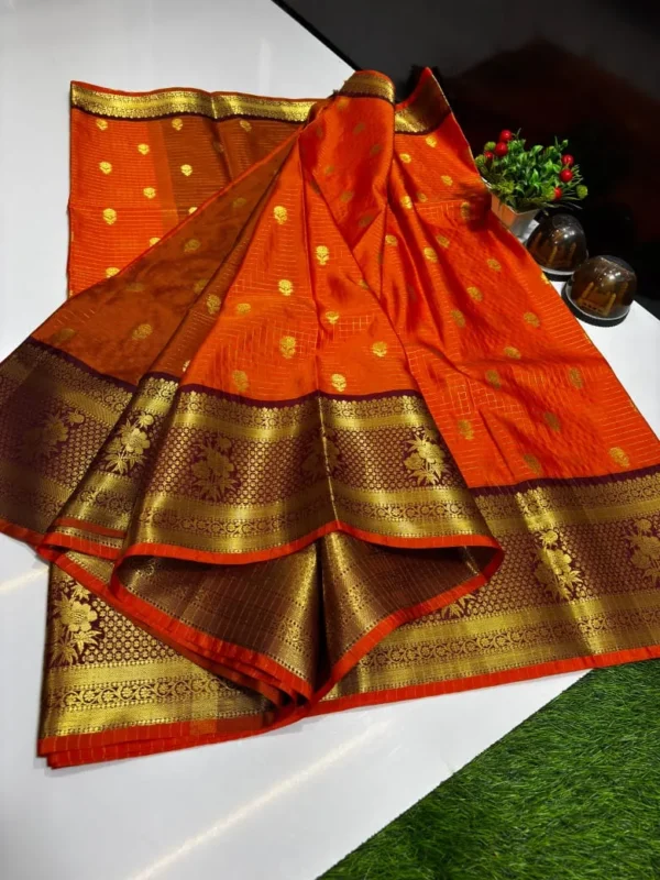 Premium Banarasi Soft Check Silk Saree Collection All Over Design