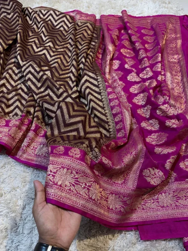 Premium Banarasi Soft Katan Georgette Silk Saree Collection All Over Design