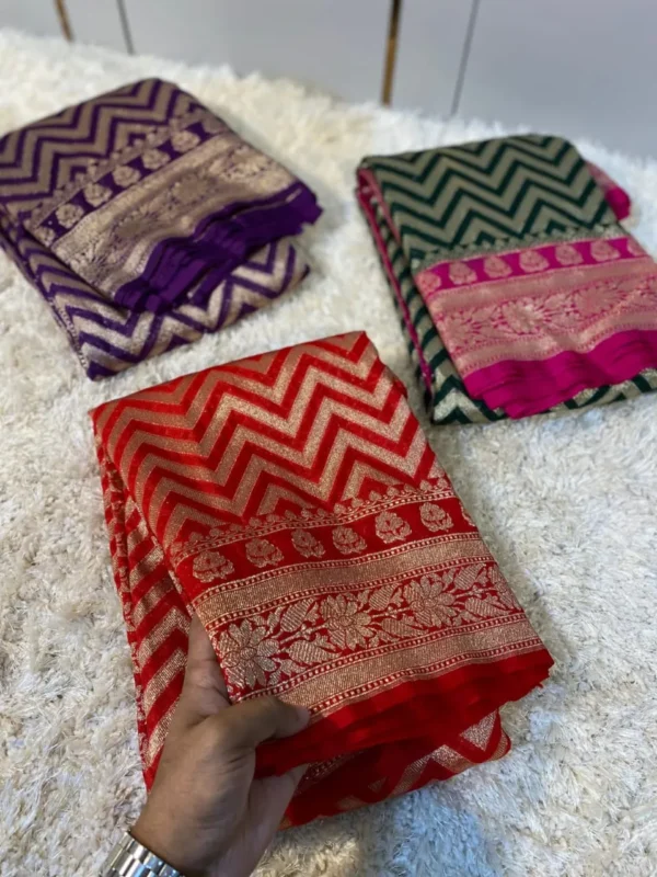 Premium Banarasi Soft Katan Georgette Silk Saree Collection All Over Design
