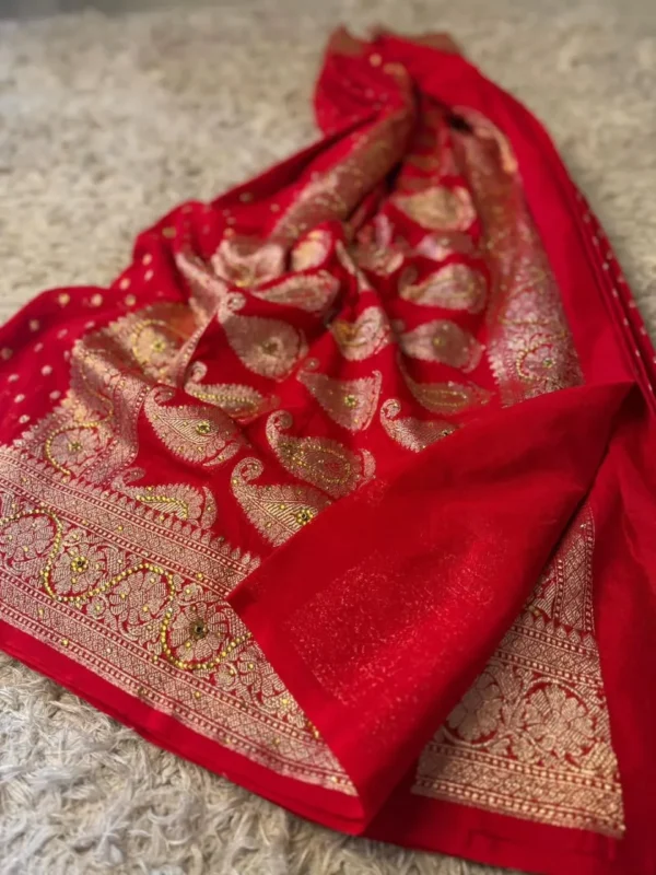 instore_4 (3) Premium Banarasi Soft Georgette Silk Saree With Stone Work Collection All Over Design