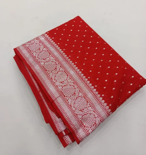 Premium Banarasi Soft Katan Georgette Silk Saree. All Over Design