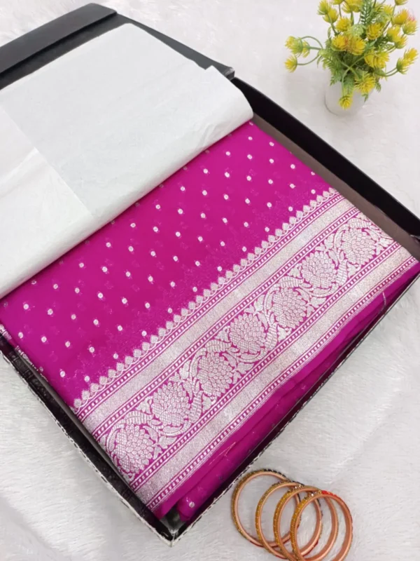 Premium Banarasi Soft Katan Georgette Silk Saree. All Over Design