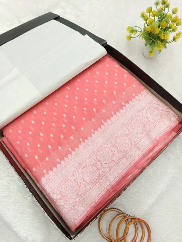 Premium Banarasi Soft Katan Georgette Silk Saree. All Over Design