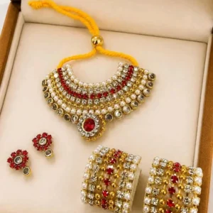 ladoo gopal jewellry (2) Red Stone Pearl Set