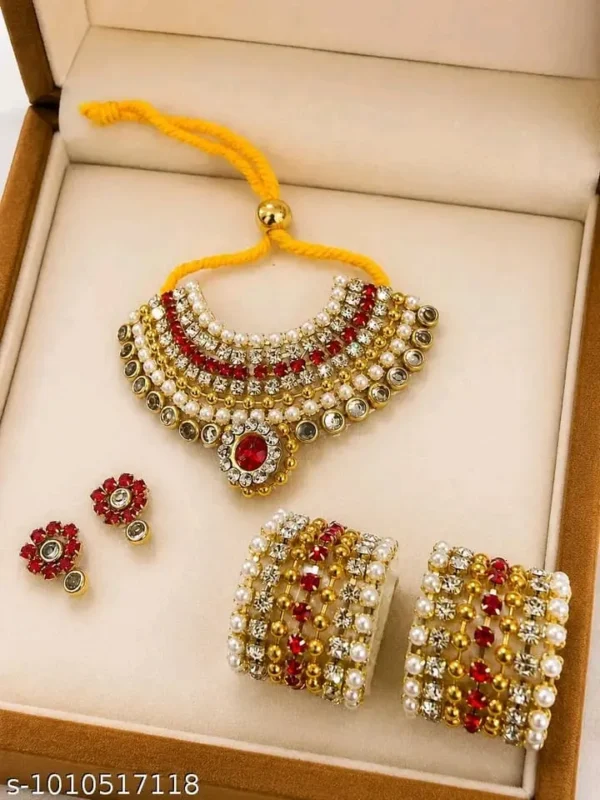ladoo gopal jewellry (2) Red Stone Pearl Set