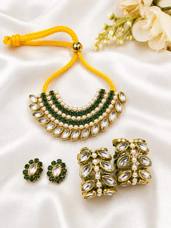 Royal Emerald Pearl Kundan Laddu Gopal Jewellery Set