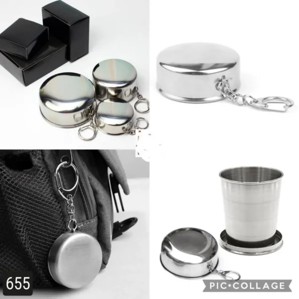 stainless cup (2) Stainless Steel Folding Glass With Keychain
