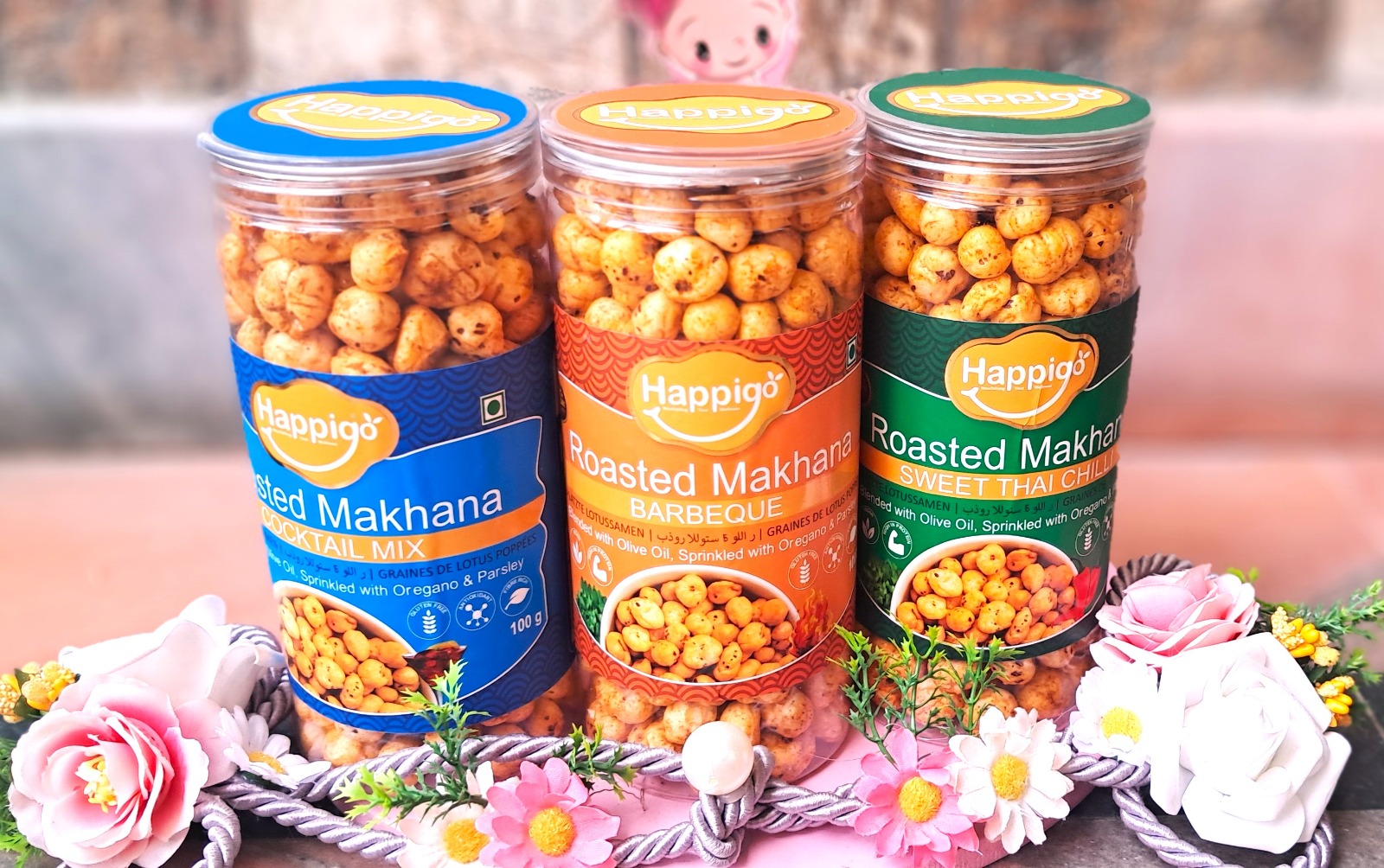 HappiGo Roasted Flavored Makhana Combo Pack of 3 Different Flavors ...