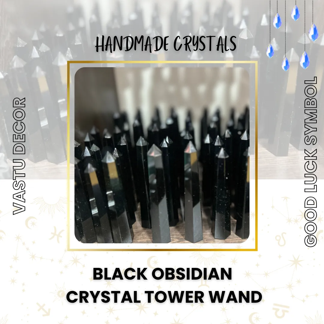 Black Obsidian Crystal Tower Wand
