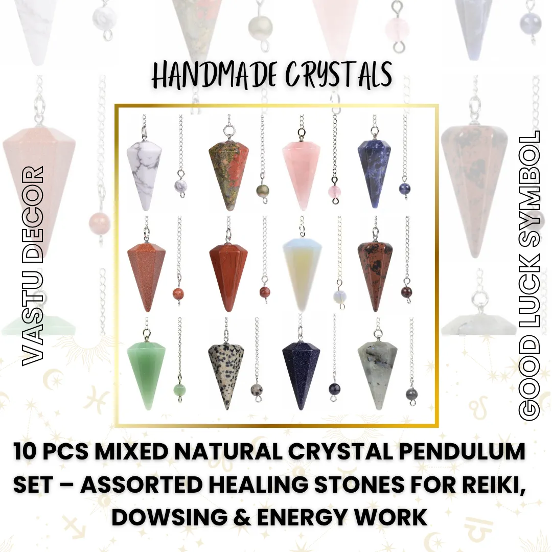 10 Pcs Mixed Natural Crystal Pendulum Set – Assorted Healing Stones for Reiki, Dowsing & Energy Work