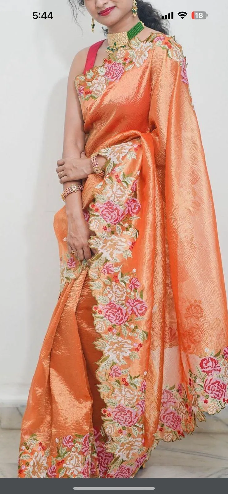 Banarasi Soft Crushed Tissue Silk Saree Collection All over floral cutwork embroidery design.